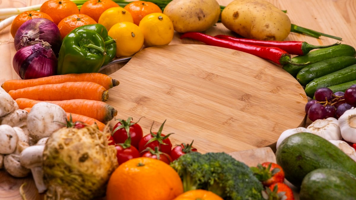 healthy, fresh, raw vegetables and fruits